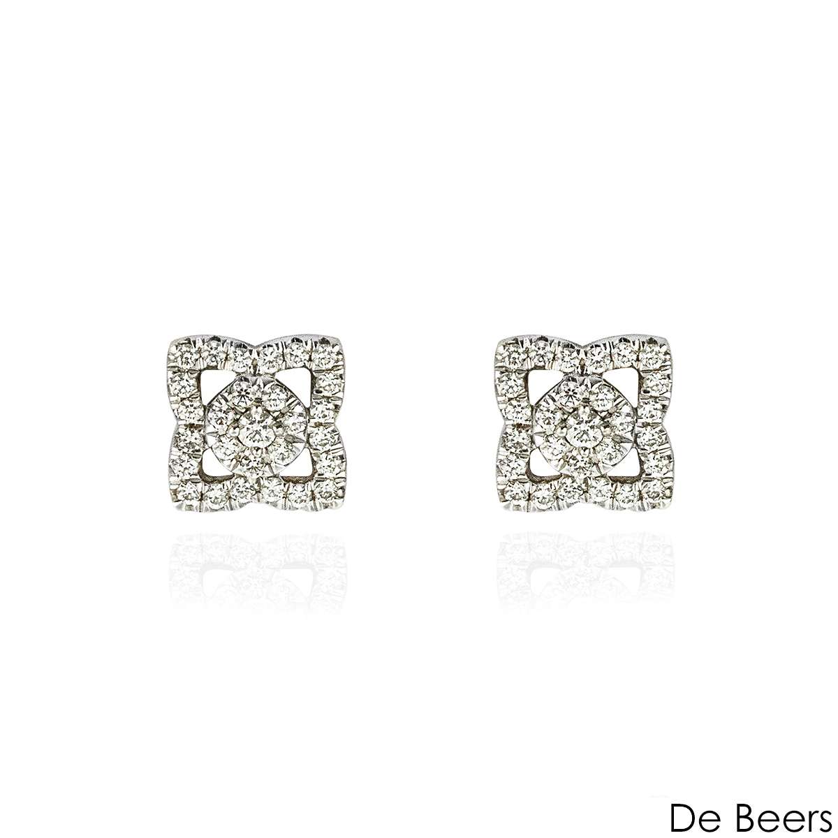De Beers White Gold Diamond Enchanted Lotus Stud Earrings E102146
